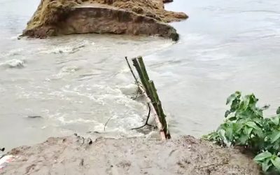 বাঁধ ভেঙে পানি ঢুকছে সুনামগঞ্জের এরনবিল হাওরে