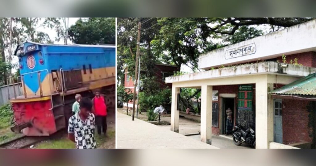 বগুড়ায় এক লাইনে দুই ট্রেন,আতঙ্কে যাত্রীদের লাফ