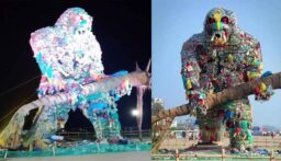 কক্সবাজার সৈকতে এক ব্যতিক্রমী ভাস্কর্য ‘প্লাস্টিক দানব’